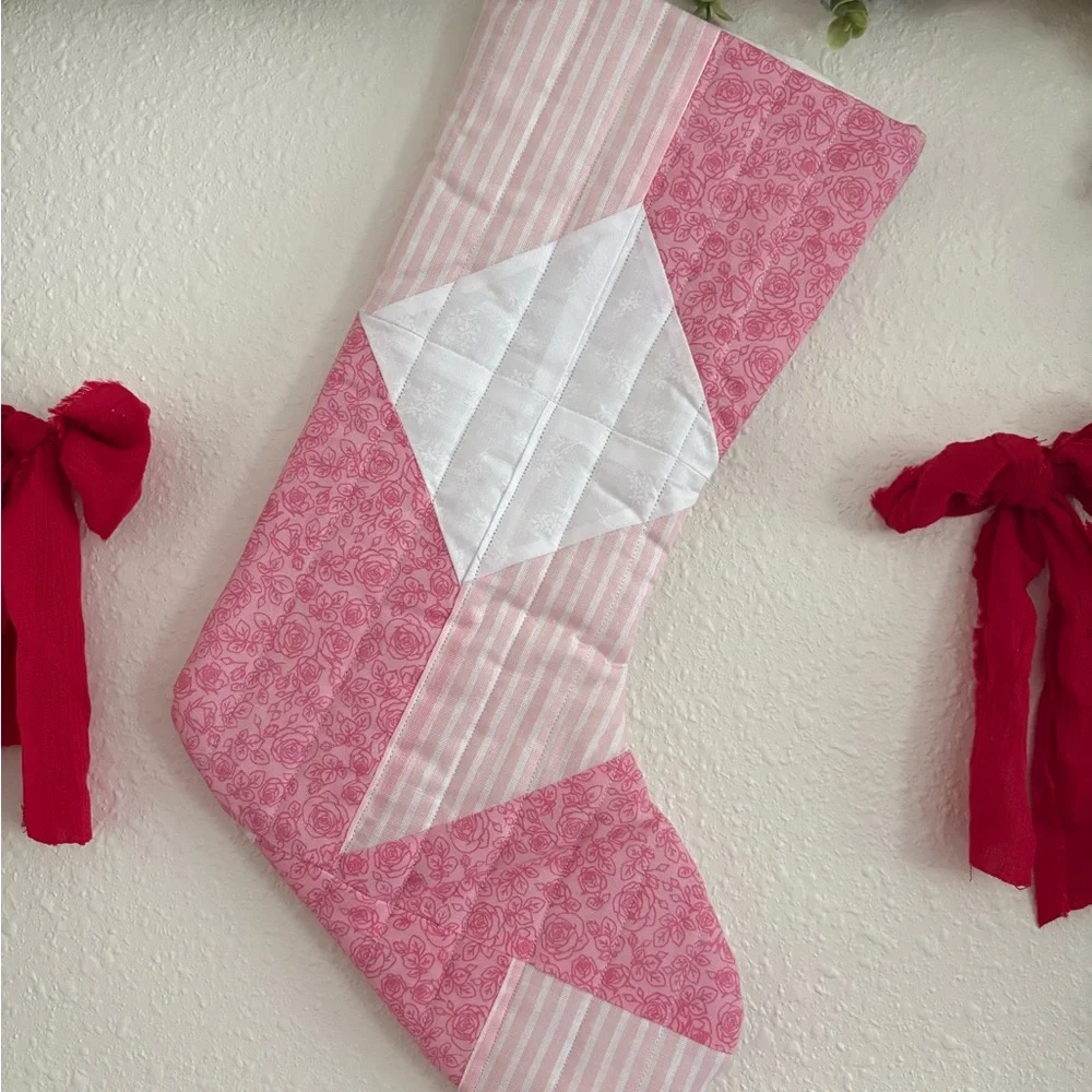 Pink Quilted Holiday Stocking